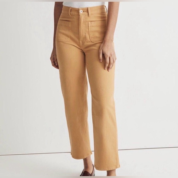 MADEWELL Emmett mustard wide leg high waisted 70s inspo exposed pocket jeans 28T - Picture 2 of 8